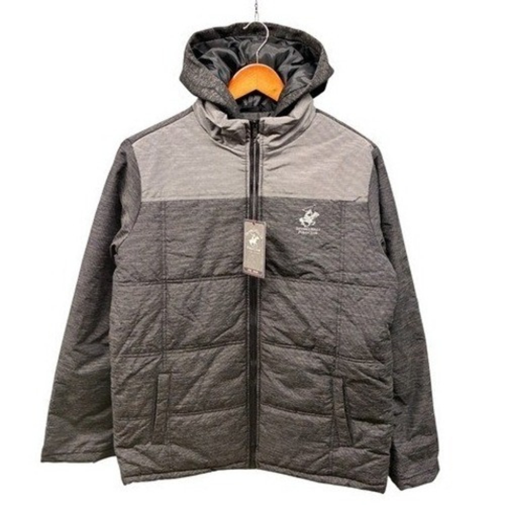 Beverly Hills Polo Club Quilted Hooded Jacket Mens S Gray Colorblock Winter NWT